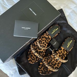 Saint Laurent calf hair leopard sandals